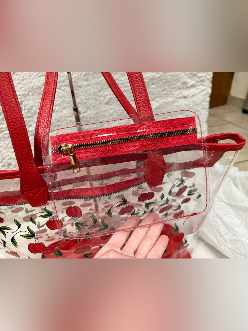 Ed Hardy Clear Cherry Tote with Red Trim - Picture 4 of 7